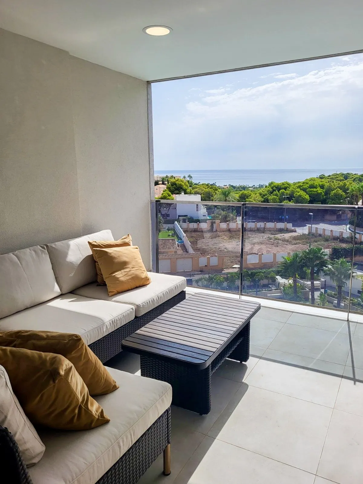 Sea view from the balcony of an apartment in Residencial Seagardens, Campoamor